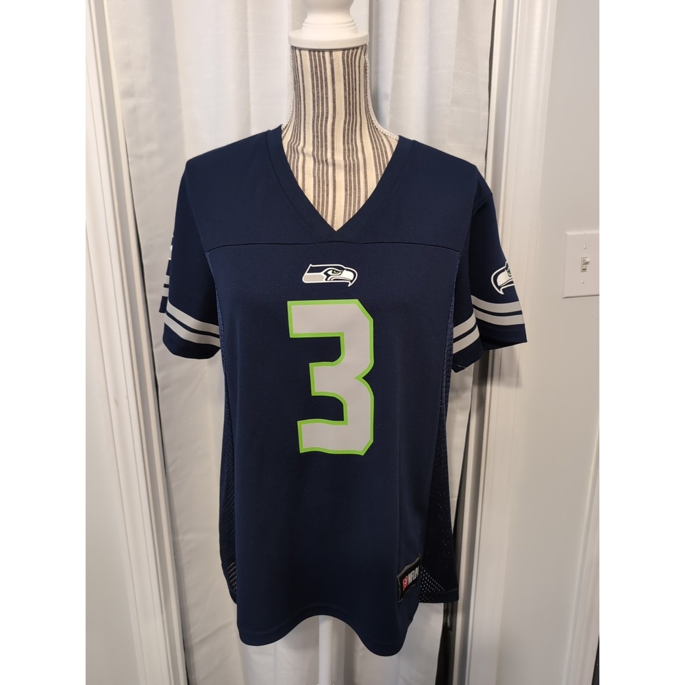 Seattle Seahawks Nike Women Shirt Large Blue Russell Wilson #3 NFL Short Sleeve
